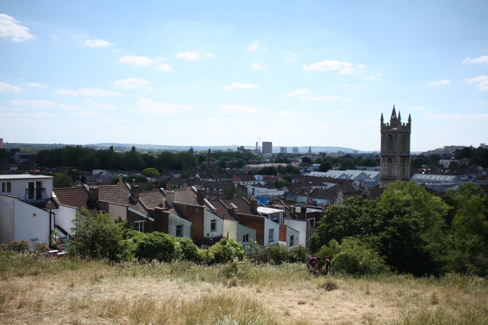 View of Bristol with dry grass in foreground